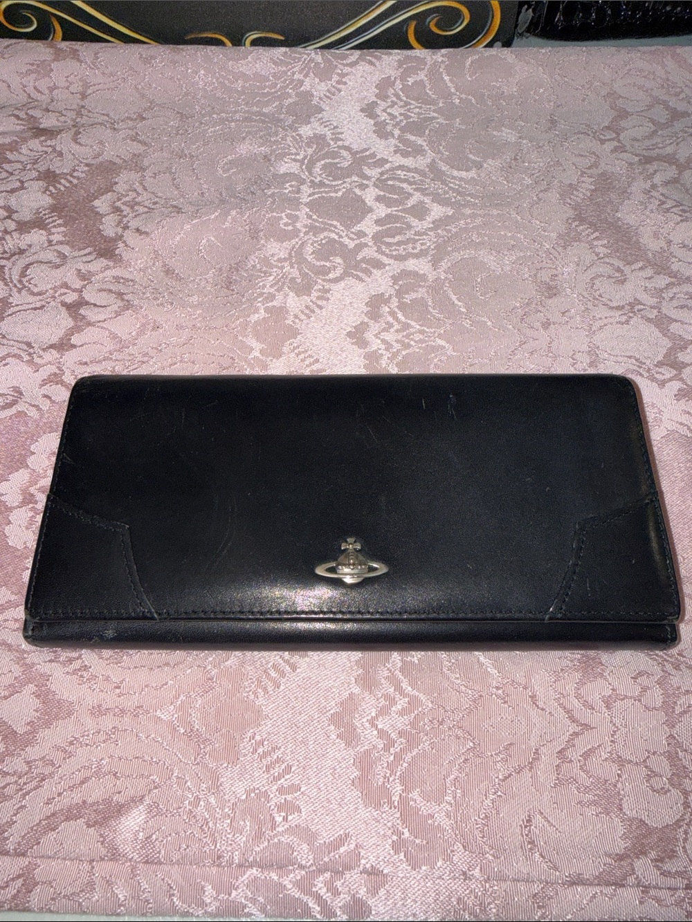 Vivienne Westwood Black Leather Men's Clutch Wallet with Silver Accent